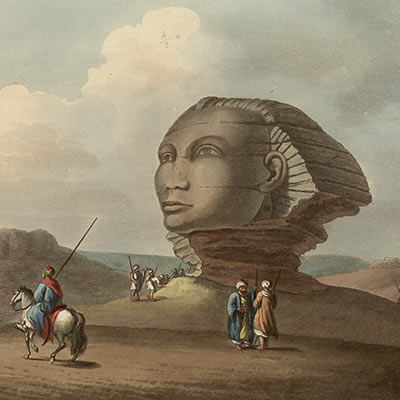 Rysunek przedstawiający głowę starożytnego monumentu Sfinksa (ok. 1801 r.)