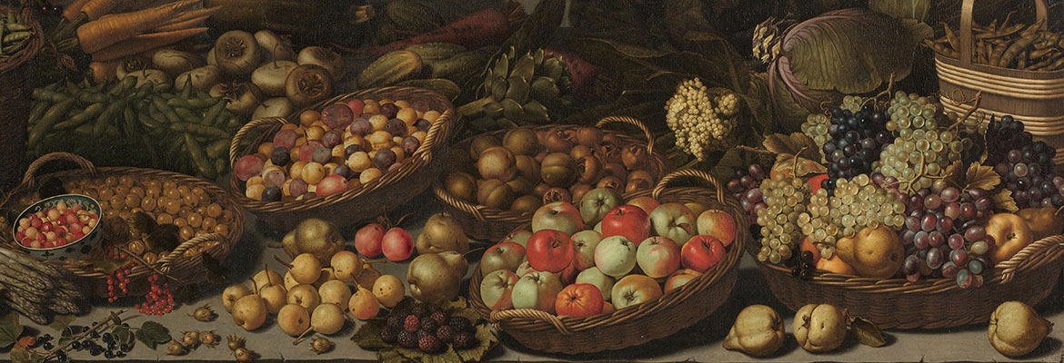 różne owoce w koszach - obraz flamandzki z XVII wieku