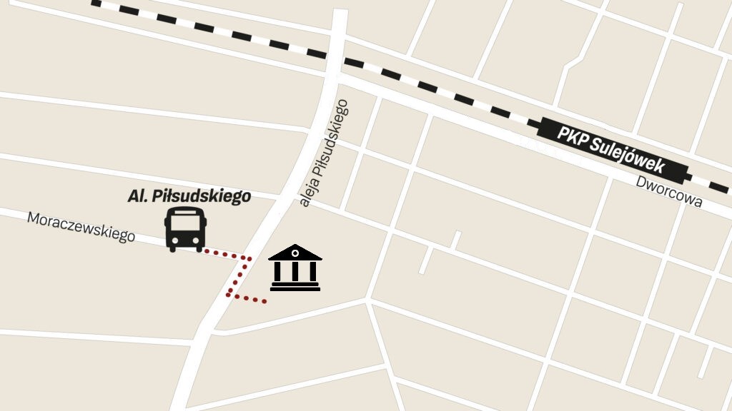 plan drogi dotarcia z przystanku autobusowego do wejścia głównego Muzeum